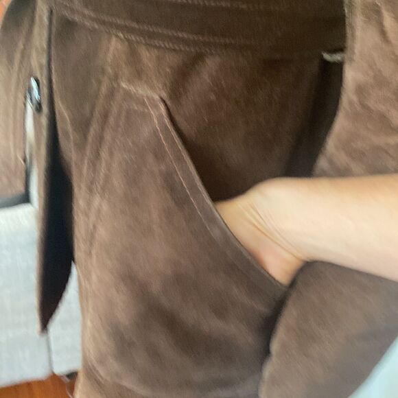 Vintage 70's Chocolate Brown Suede Leather Penny Lane Coat with Faux Fur Collar - Picture 6 of 15